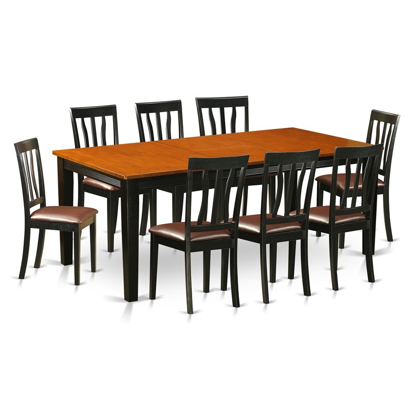 Atlin Designs 9-piece Dining Set with Leather Seat in Black/Cherry