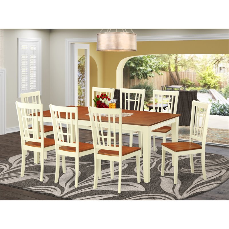 Atlin Designs 9-piece Wood Dining Table Set in Buttermilk/Cherry