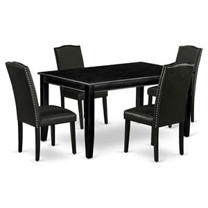 Atlin Designs 5-piece Wood Dining Set with Leather Seat in Black