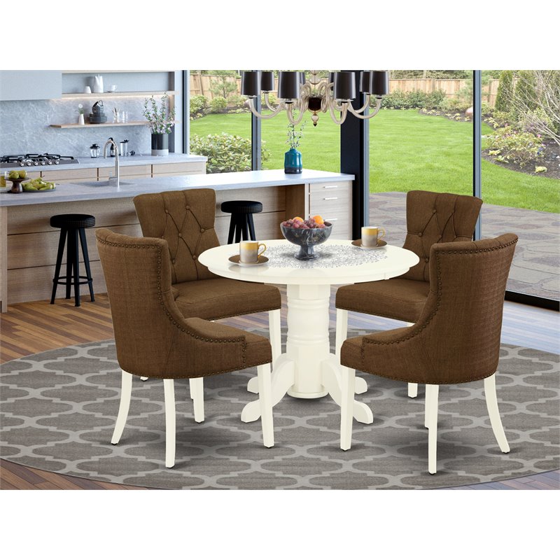 Atlin Designs 5-piece Wood Dining Set in Linen White/Dark Coffee