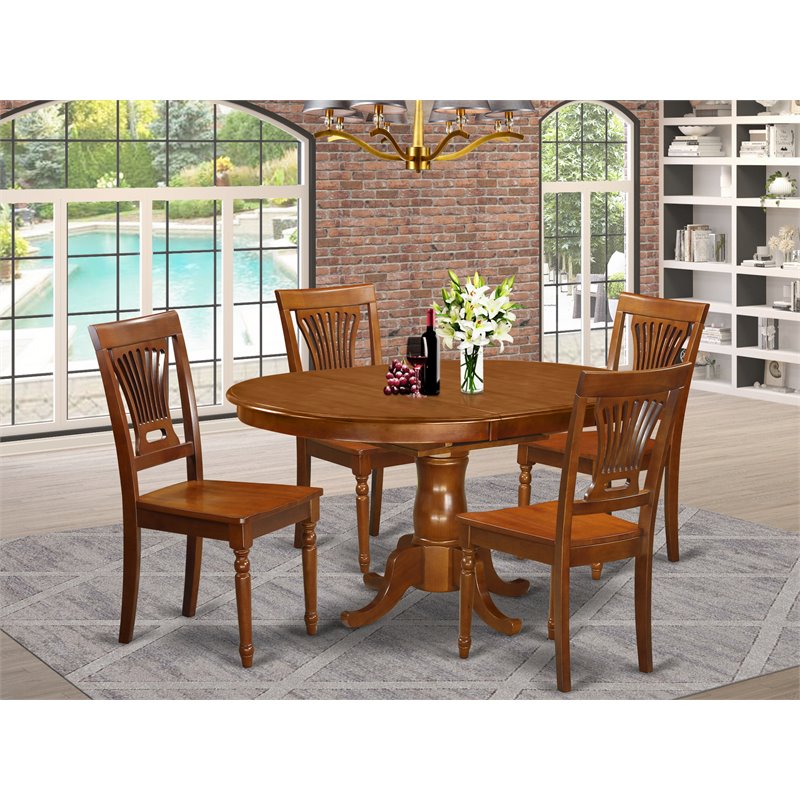 Atlin Designs Wood Saddle Brown Dining Table and Chair Set Oval 5-Piece Unassembled
