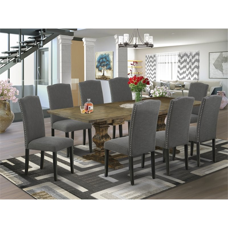Atlin Designs 9-piece Wood Dining Set in Brown/Dark Gotham Gray