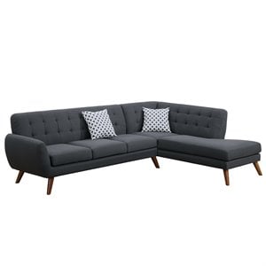 Atlin Designs Mid-Century 2 Piece Fabric Sectional Sofa Set in Ash Black