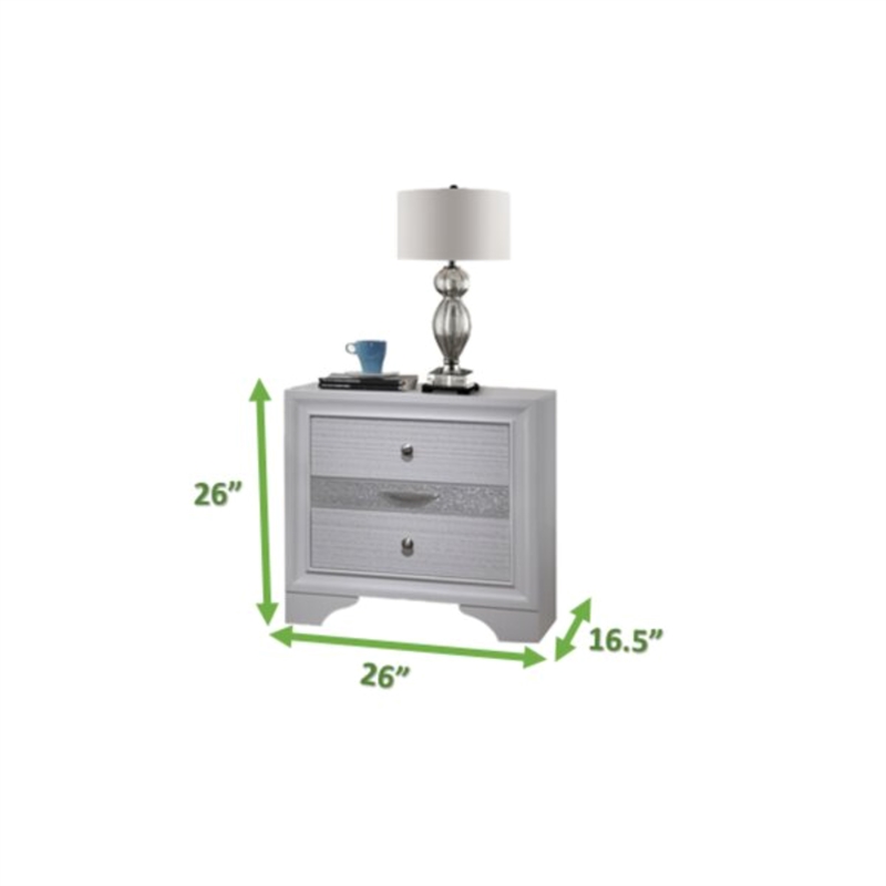 Atlin Designs 2-Drawer Traditional Wood Nightstand with Jewellery Tray in White