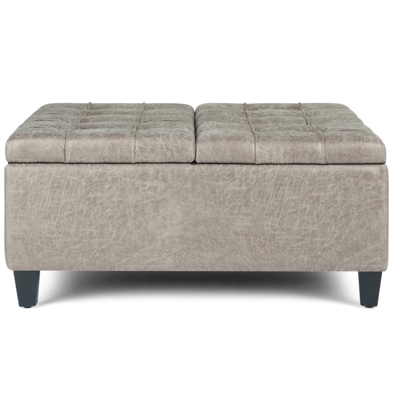 Atlin Designs Coffee Table Storage Ottoman in Distressed Gray Taupe Faux Leather