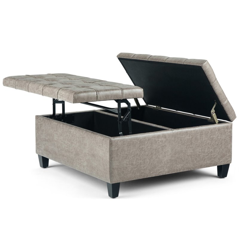 Atlin Designs Coffee Table Storage Ottoman in Distressed Gray Taupe Faux Leather