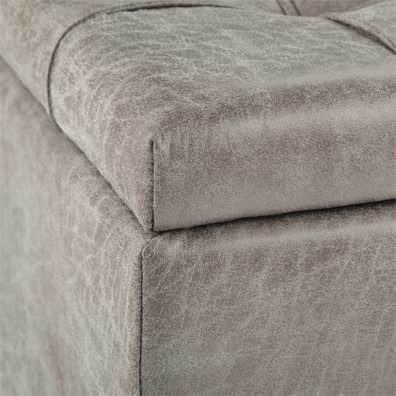 Atlin Designs Coffee Table Storage Ottoman in Distressed Gray Taupe Faux Leather