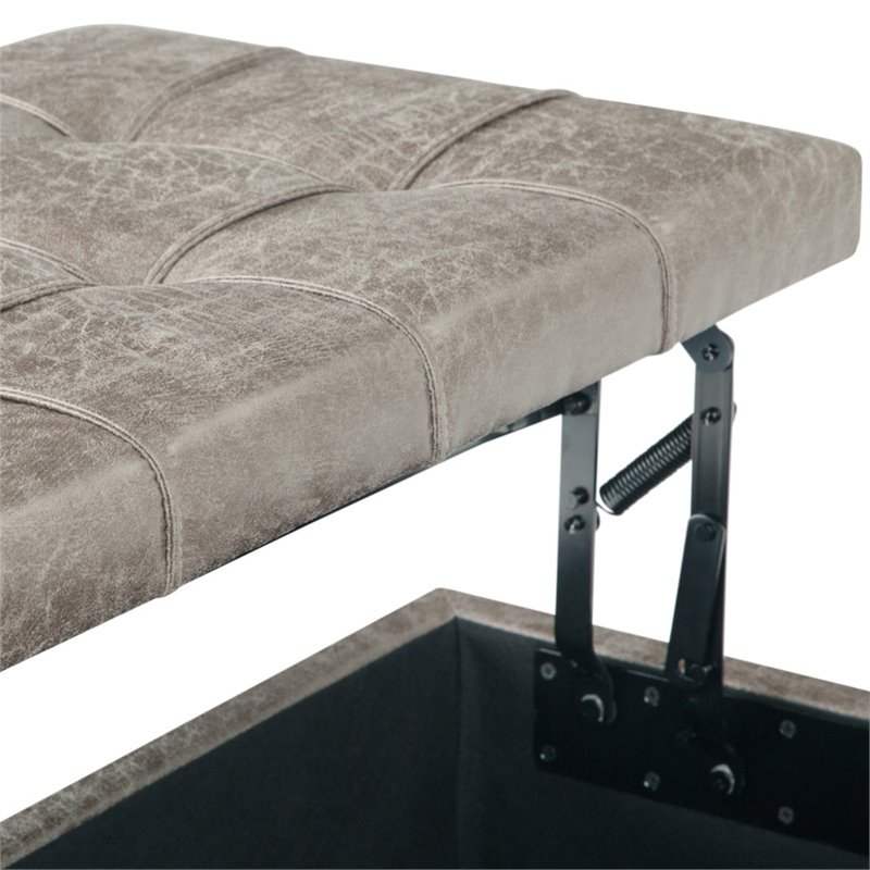 Atlin Designs Coffee Table Storage Ottoman in Distressed Gray Taupe Faux Leather
