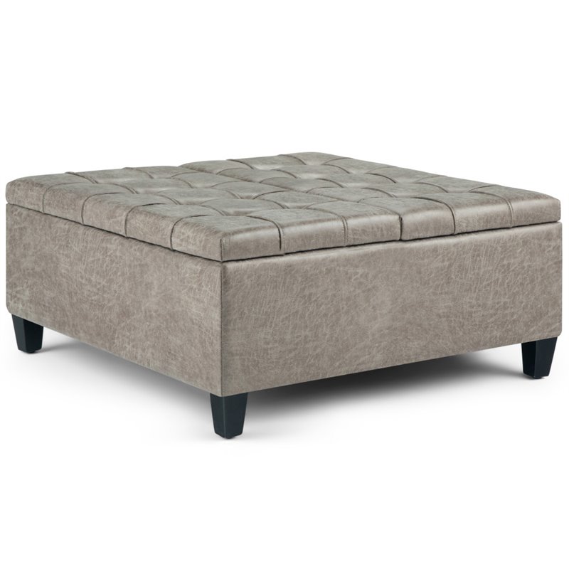 Atlin Designs Coffee Table Storage Ottoman in Distressed Gray Taupe Faux Leather