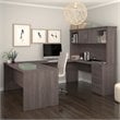 Atlin Designs Wood Bark Gray Computer Desk U Shape With Hutch 95.5