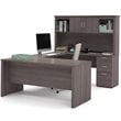 Atlin Designs Wood Bark Gray Computer Desk U Shape With Hutch 95.5