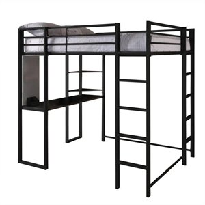 Rosebery Kids Metal Full Loft Bed with 2 Built-in Side Ladders in Black