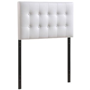 Modern Vinyl Twin Panel Headboard with Wood Frame in White