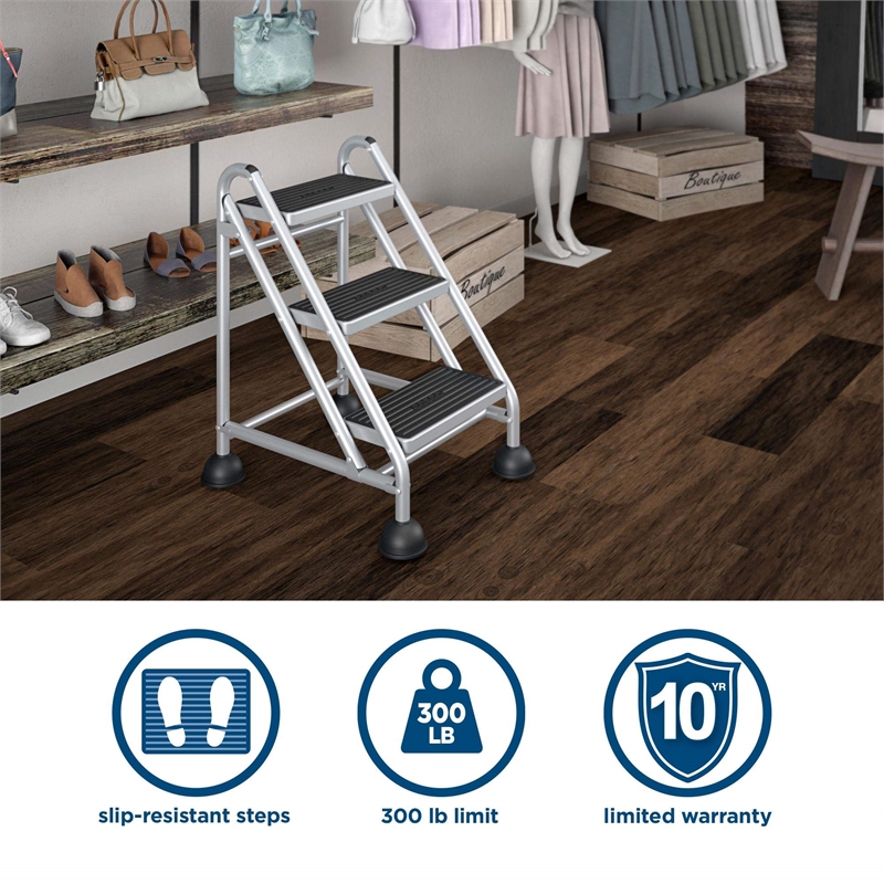 Rosebery Kids 3-Step Metal Rolling Step Ladder in Black