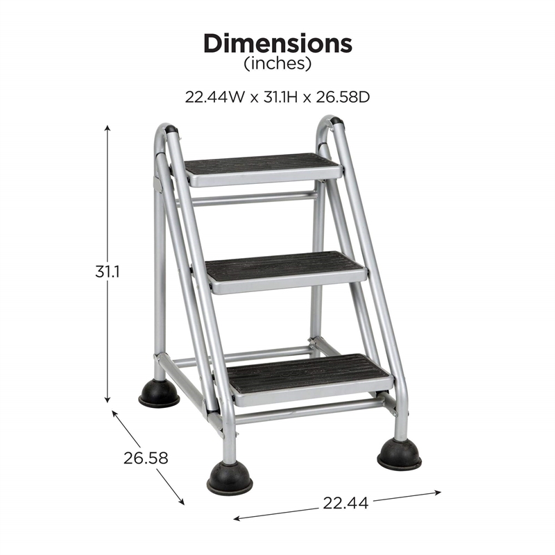 Rosebery Kids 3-Step Metal Rolling Step Ladder in Black