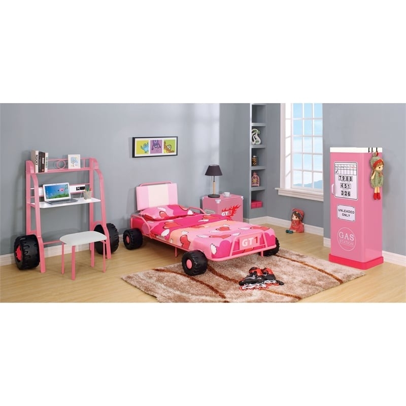 Rosebery Kids Traditional Metal Race Car Nightstand in Pink