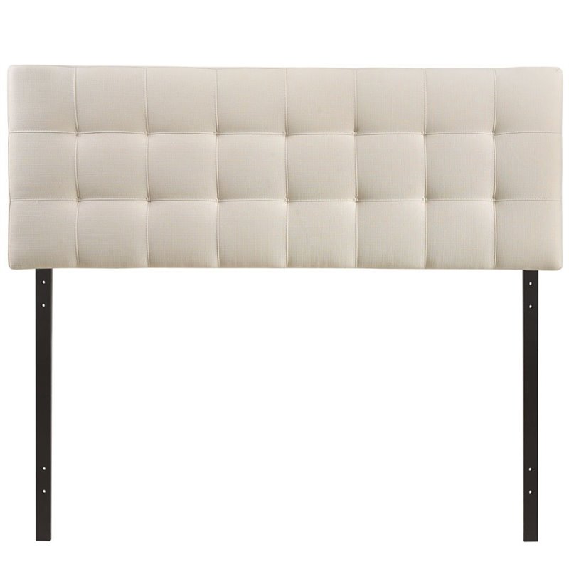 Modern Fabric Queen Tufted Panel Headboard in Ivory