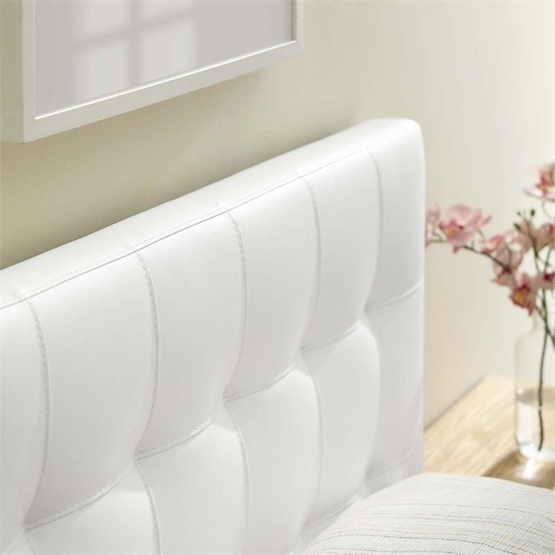 Rosebery Kids Vinyl White Twin Headboard Rectangular Elegant Button Tufted 52.5