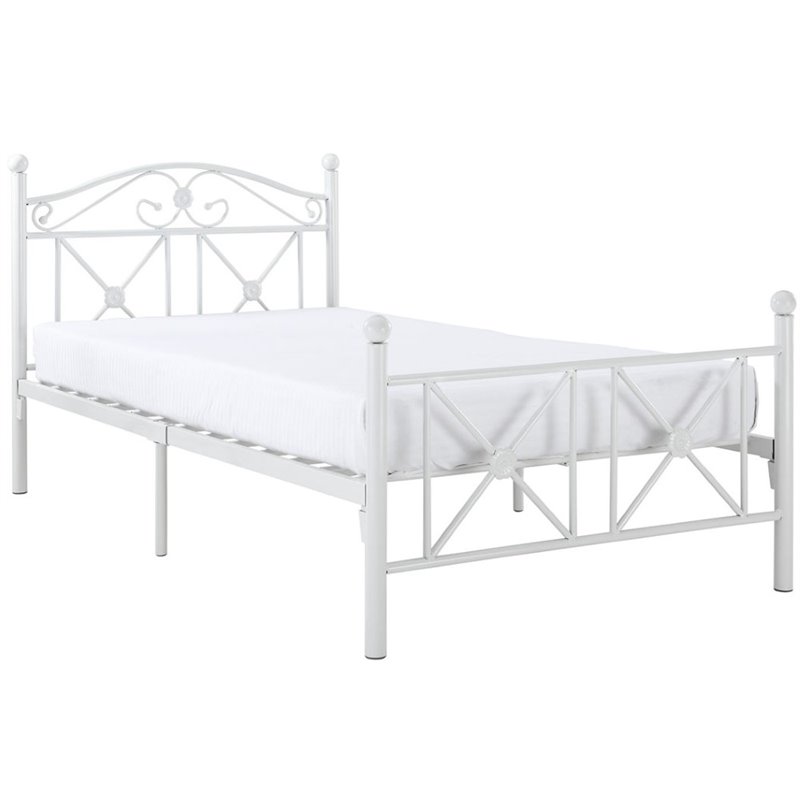 Farmhouse Metal Twin Bed with Lattice Work Header in White