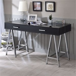 NewTitle: Pemberley Row Metal Black Writing Desk Rectangular Glossy Top 54&quot W x 22&quot D x 31&quot H