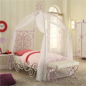 Rosebery Kids Full Canopy Bed in White and Light Purple