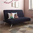 Tufted Sleeper Sofa in Dark Blue and Chrome