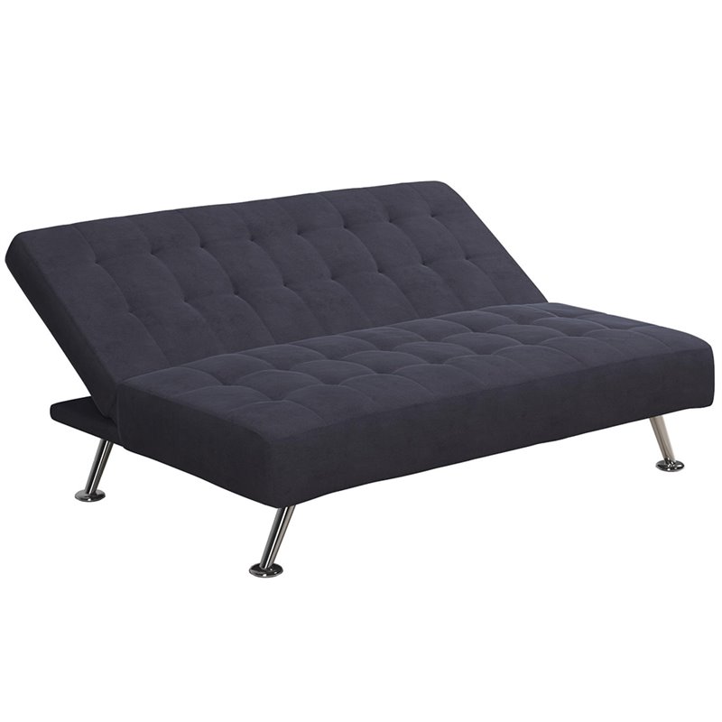 Tufted Sleeper Sofa in Dark Blue and Chrome
