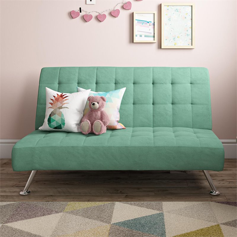 Tufted Sleeper Sofa in Teal and Chrome