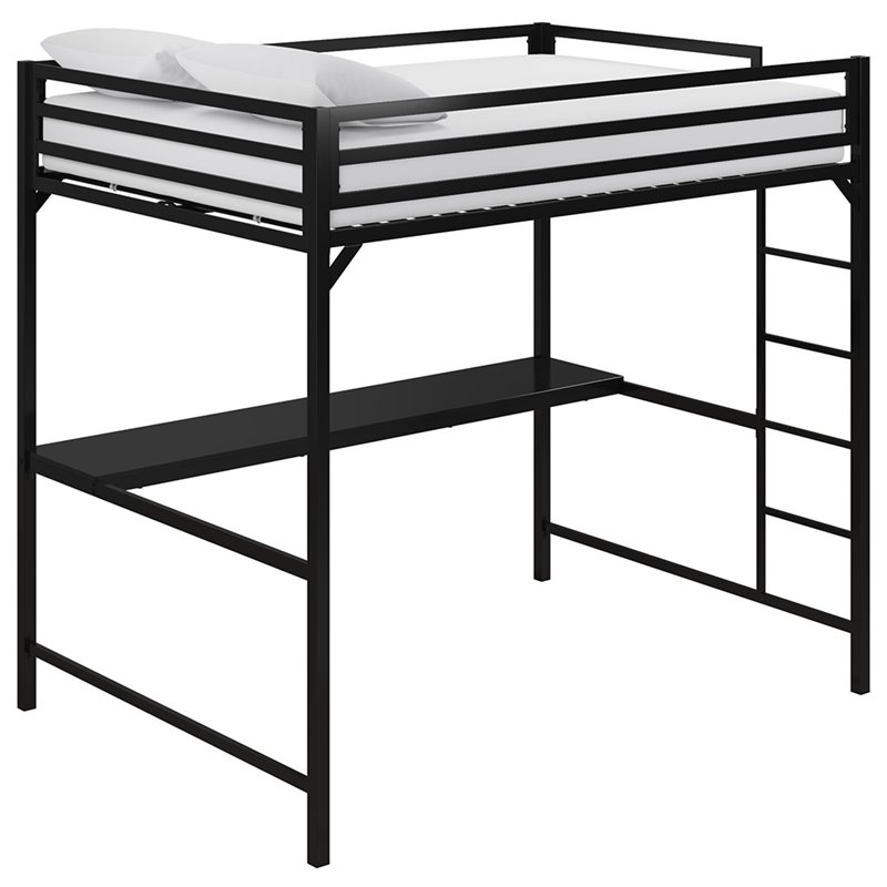 Rosebery Kids Full Metal Loft Bed with Desk in Black