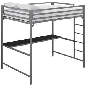 Rosebery Kids Full Metal Loft Bed with Desk in Silver