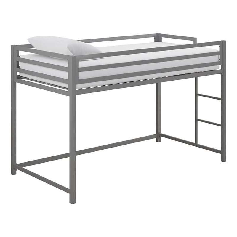 Rosebery Kids Modern Metal Twin Size Junior Loft Bed in Silver