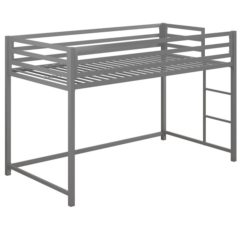 Rosebery Kids Modern Metal Twin Size Junior Loft Bed in Silver