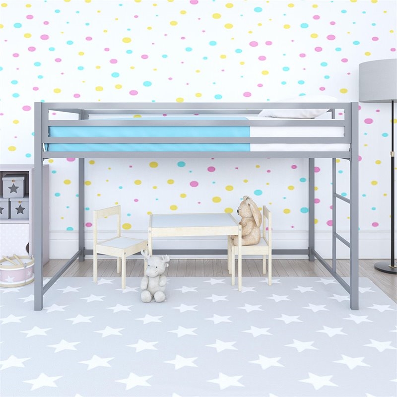 Rosebery Kids Modern Metal Twin Size Junior Loft Bed in Silver