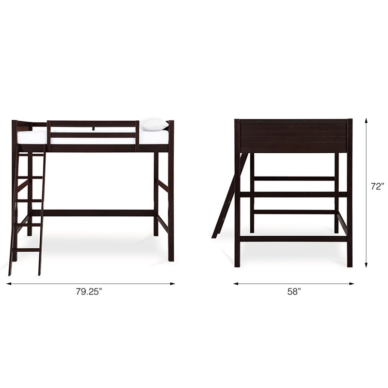 Rosebery Kids Traditional Wood 5-Step Ladder Full Loft Bed in Espresso