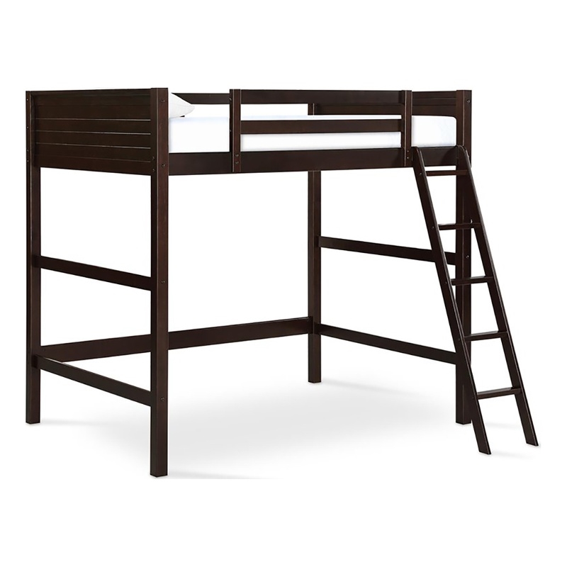 Rosebery Kids Traditional Wood 5-Step Ladder Full Loft Bed in Espresso