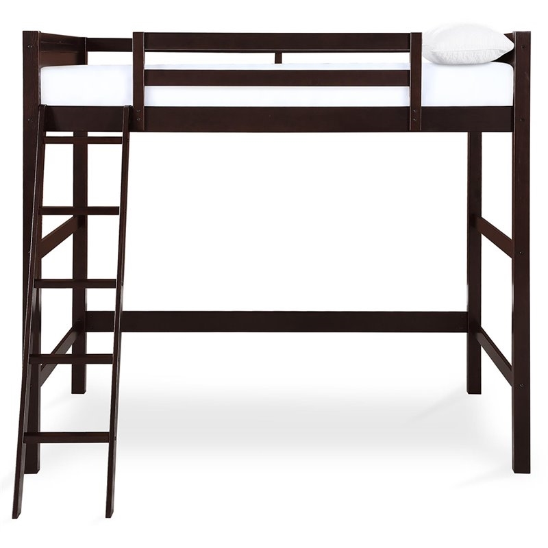 Rosebery Kids Traditional Wood 5-Step Ladder Full Loft Bed in Espresso