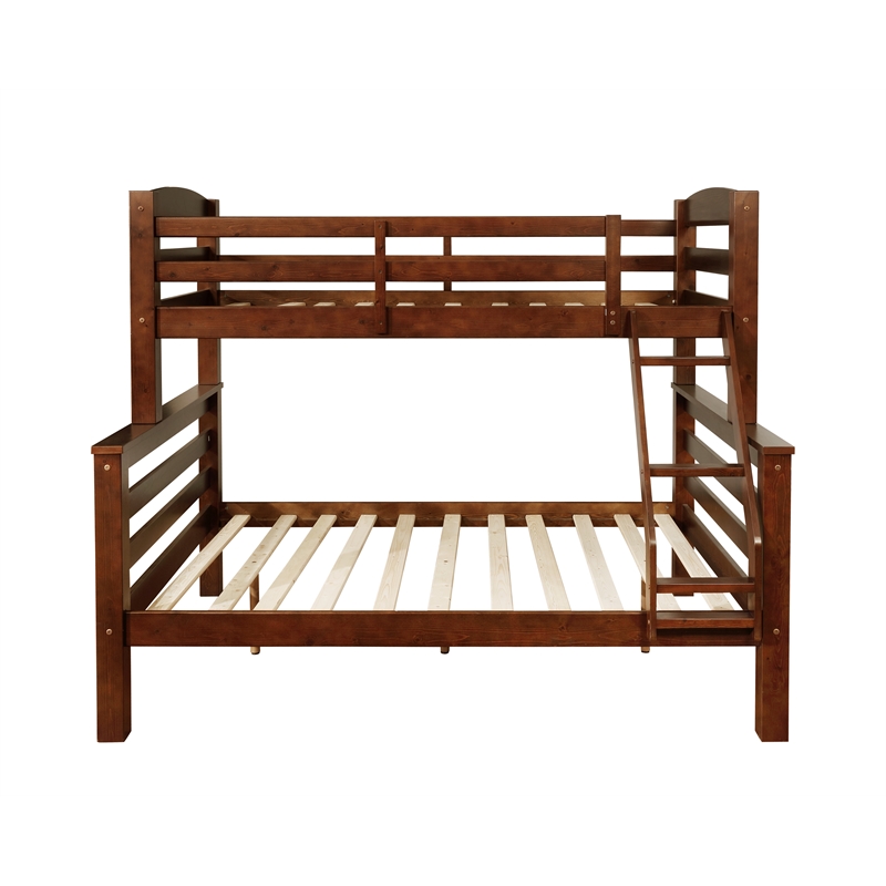 Rosebery Kids Wood Twin over Full Bunk Bed with Attached Ladder in Brown