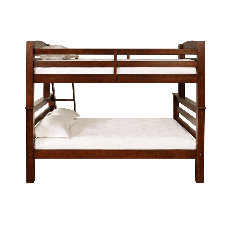 Rosebery Kids Wood Twin over Full Bunk Bed with Attached Ladder in Brown