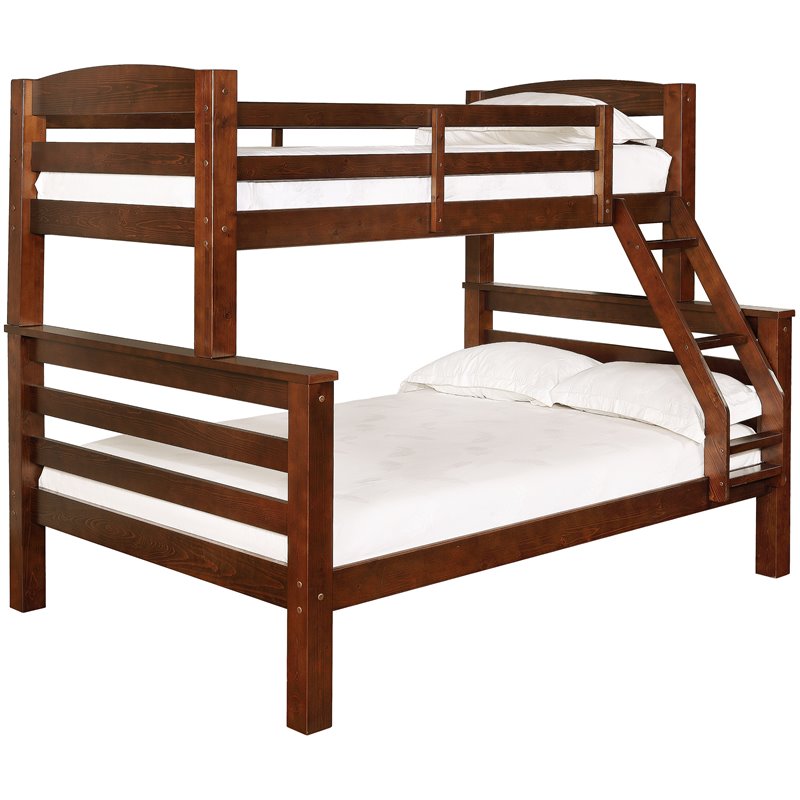 Rosebery Kids Wood Twin over Full Bunk Bed with Attached Ladder in Brown