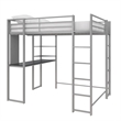 Rosebery Kids Full Metal Loft Bed with Desk in Silver and Black