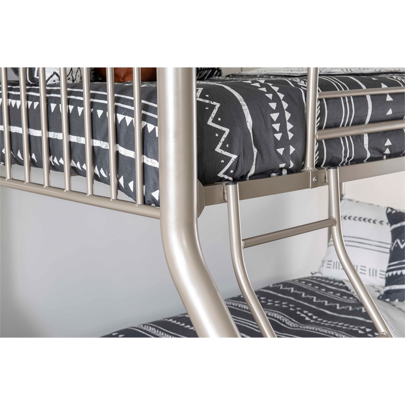 Rosebery Kids Metal Heavy Twin Over Full Bunk Bed Attached Ladder in Pewter