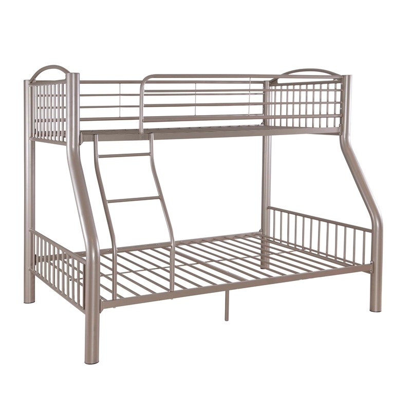 Rosebery Kids Metal Heavy Twin Over Full Bunk Bed Attached Ladder in Pewter