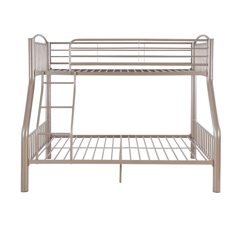 Rosebery Kids Metal Heavy Twin Over Full Bunk Bed Attached Ladder in Pewter