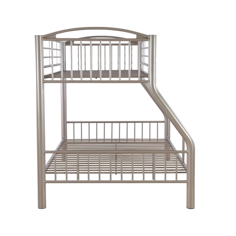 Rosebery Kids Metal Heavy Twin Over Full Bunk Bed Attached Ladder in Pewter