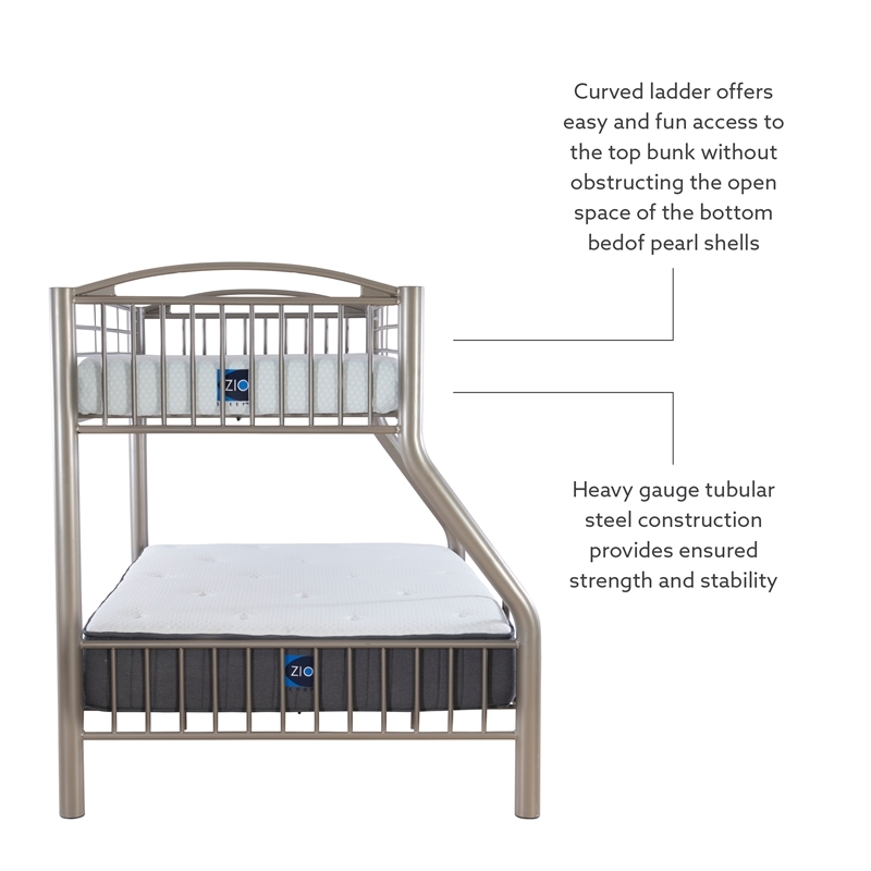 Rosebery Kids Metal Heavy Twin Over Full Bunk Bed Attached Ladder in Pewter