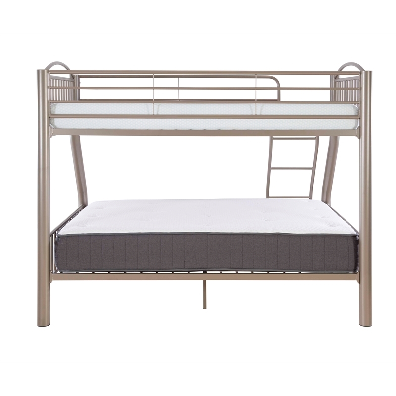 Rosebery Kids Metal Heavy Twin Over Full Bunk Bed Attached Ladder in Pewter