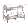 Rosebery Kids Metal Heavy Twin Over Full Bunk Bed Attached Ladder in Pewter