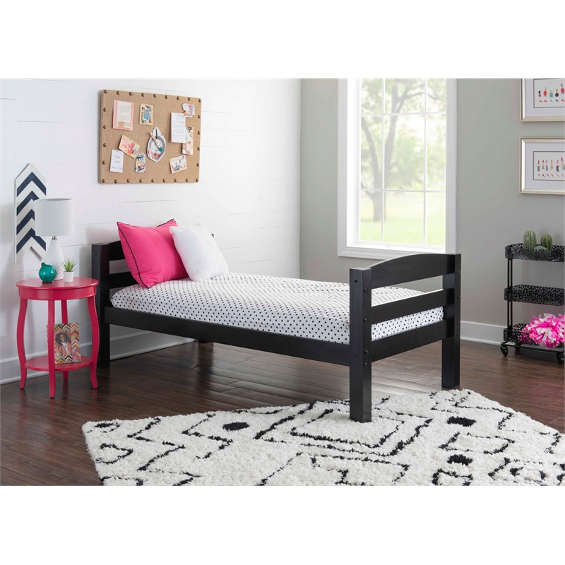 Rosebery Kids Transitional Wood Twin over Full Bunk Bed with Built in Black