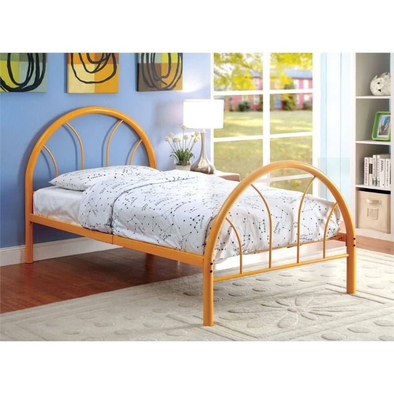 Rosebery Kids Modern Non-Recycled Steel Metal Platform Full Bed in Orange