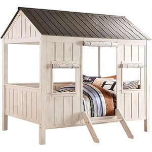 Rosebery Kids Contemporary Wood Full Bed in Weathered White/Washed Gray
